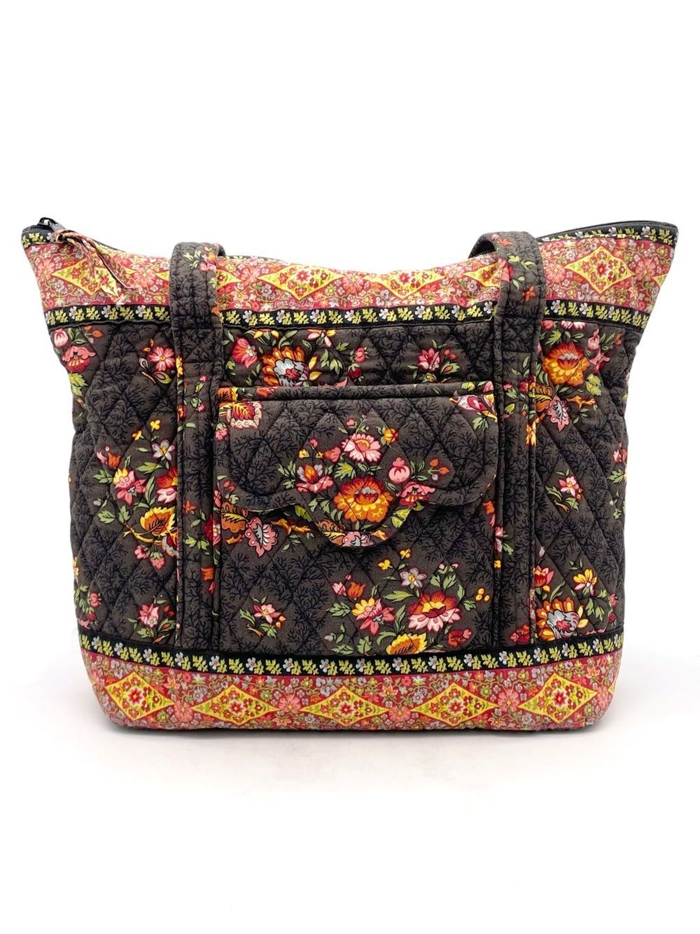 Vera Bradley Chocolat Villager Scalloped Tote Bag Brown Floral Vintage 2003 Y2K